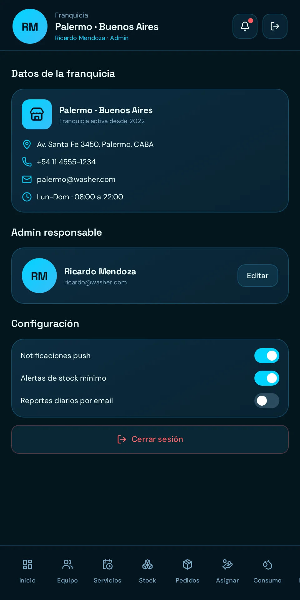 Ajustes — Franquiciado